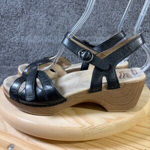 Dansko Seasons Wedge Heel Sandal Womens Size 11 Black Full Grain Leather Shoe
